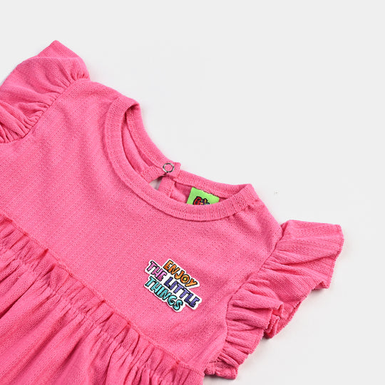 Infant Girls Jacquard Jersey Frock Enjoy The Little Thing-Pink