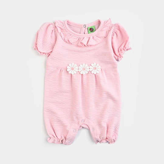 Infant Girls Poly Crinkle Romper Ruffle Fashion-Pink