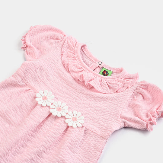 Infant Girls Poly Crinkle Romper Ruffle Fashion-Pink