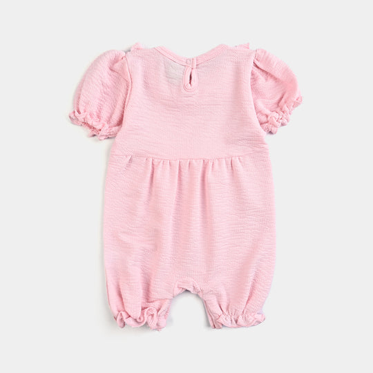 Infant Girls Poly Crinkle Romper Ruffle Fashion-Pink