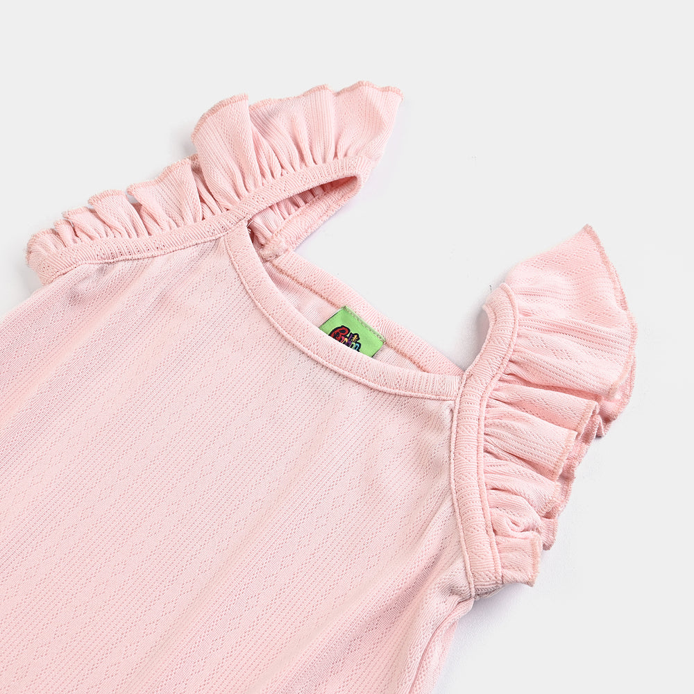 Infant Girls Jacquard Jersey Romper Embossed Style-Pink