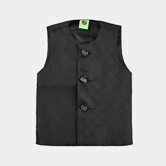Infant Boys Poly Viscose Waistcoat (Self Textured)-BLACK