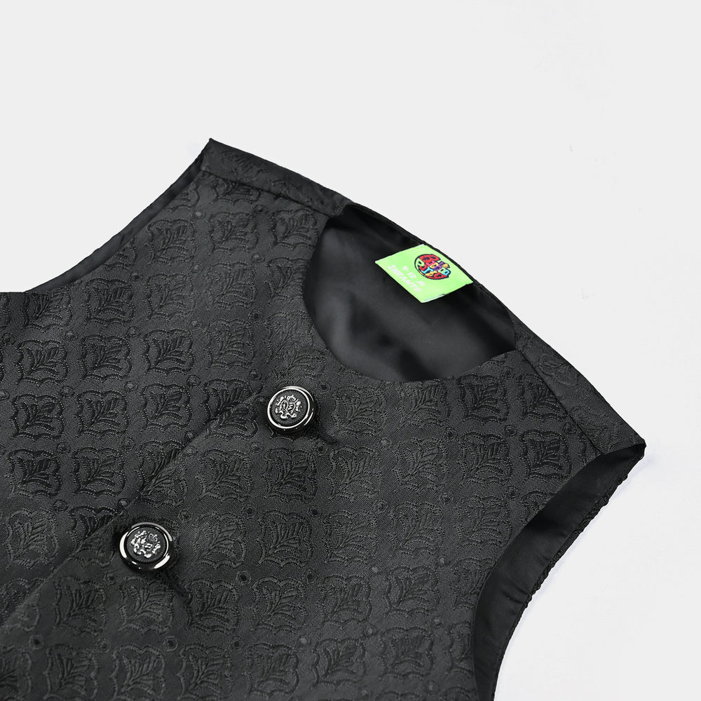 Infant Boys Poly Viscose Waistcoat (Self Textured)-BLACK