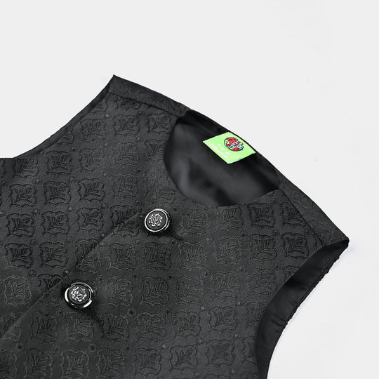 Infant Boys Poly Viscose Waistcoat (Self Textured)-BLACK