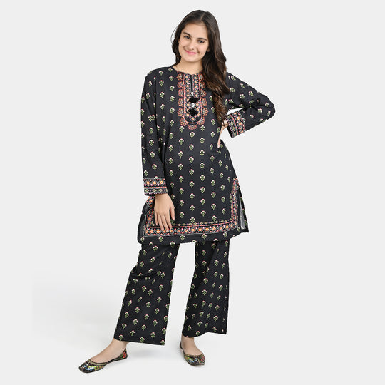 Teen Girls Cotton 2 PC Suit-Ethnic-BLACK