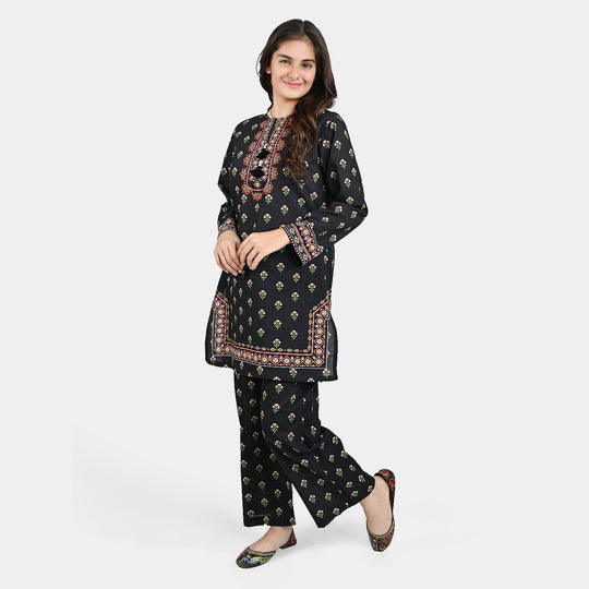Teen Girls Cotton 2 PC Suit-Ethnic-BLACK