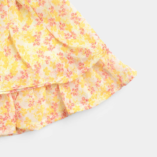 Girls Chiffon Short Skirt Pink Floral-Yellow