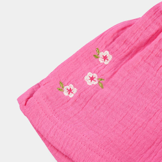 Girls Chiffon EMB Short Crinkle-Pink