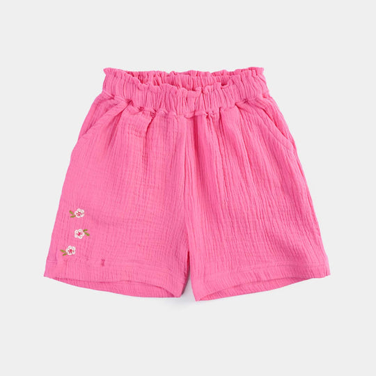 Girls Chiffon EMB Short Crinkle-Pink