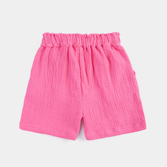 Girls Chiffon EMB Short Crinkle-Pink