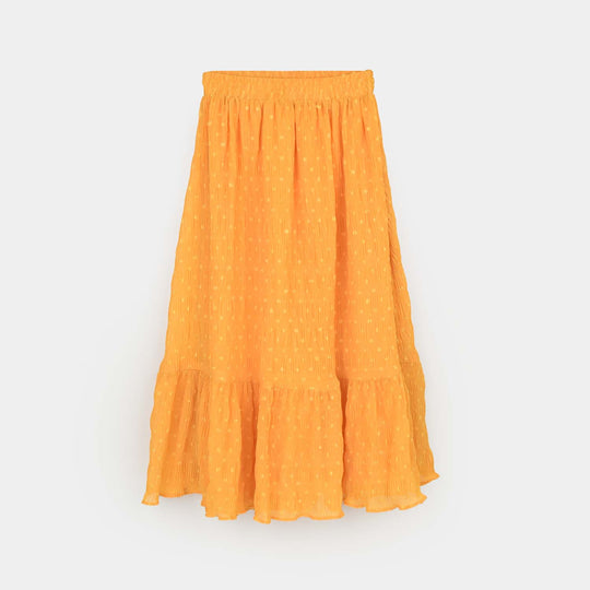 Girls Chiffon Long Skirt Crinkle-Mustard