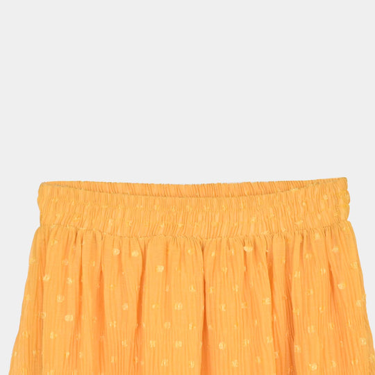 Girls Chiffon Long Skirt Crinkle-Mustard
