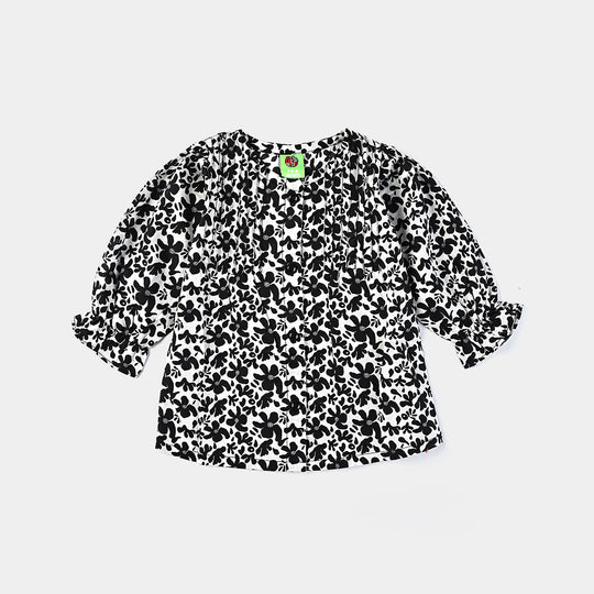 Infant Girls Cotton Poplin Casual Top Black &White Flowers