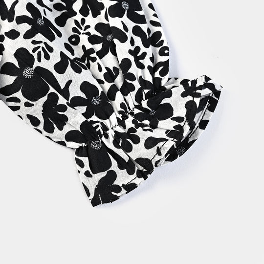 Infant Girls Cotton Poplin Casual Top Black &White Flowers