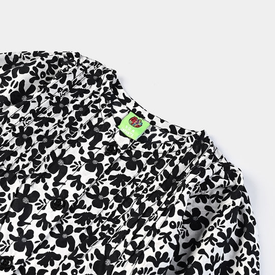Infant Girls Cotton Poplin Casual Top Black &White Flowers