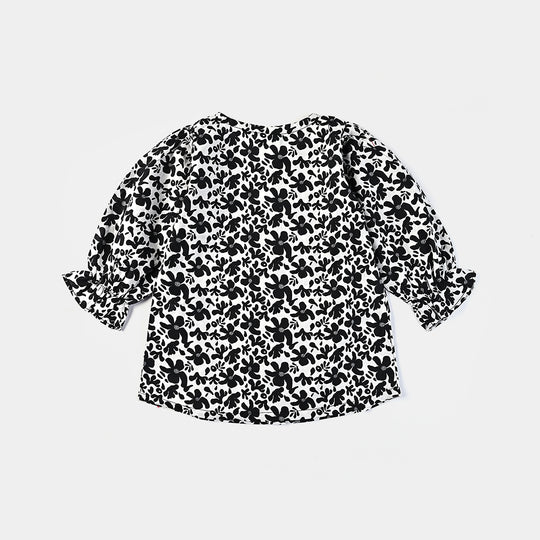 Infant Girls Cotton Poplin Casual Top Black &White Flowers