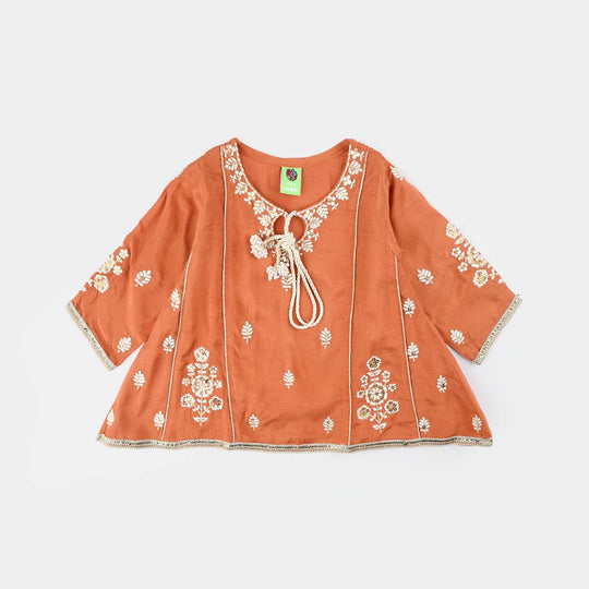 Infant Girls Raw Silk 3Pcs Khwahish-Rust