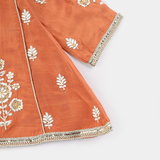 Infant Girls Raw Silk 3Pcs Khwahish-Rust