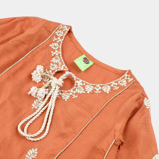 Infant Girls Raw Silk 3Pcs Khwahish-Rust