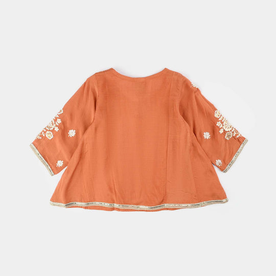 Infant Girls Raw Silk 3Pcs Khwahish-Rust