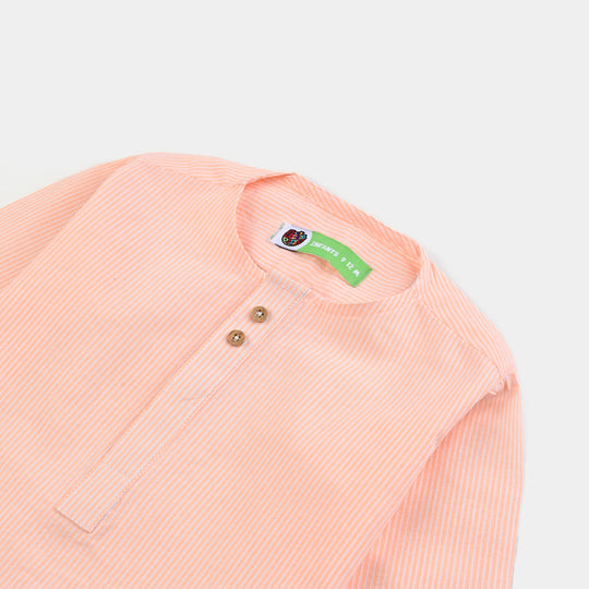 Infant Boys Yarn Dyed Basic Kurta (Ban Collar)-Lt.Orange
