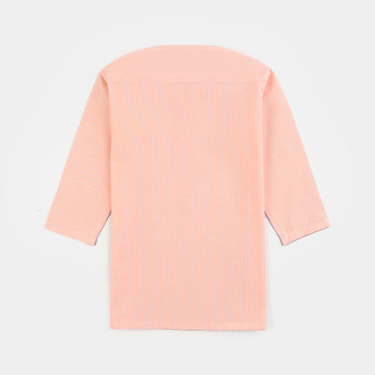 Infant Boys Yarn Dyed Basic Kurta (Ban Collar)-Lt.Orange