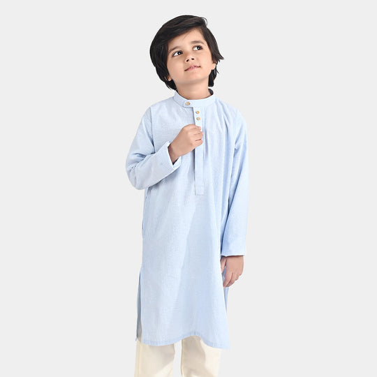 Boys Yarn Dyed Basic Kurta (Band Collar)-L/BLUE