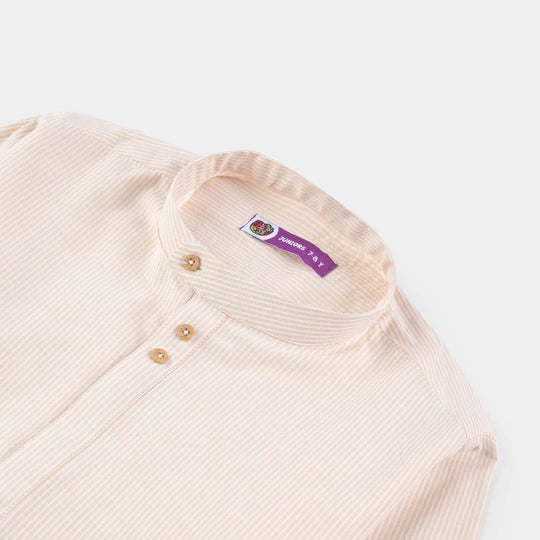 Boys Yarn Dyed Basic Kurta (Band Collar)-L.Yellow