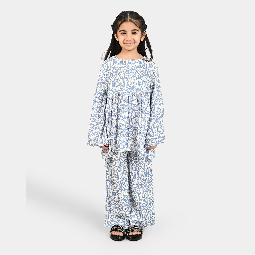 Girls Cotton Viscose Co-Ord Set Blue Bell