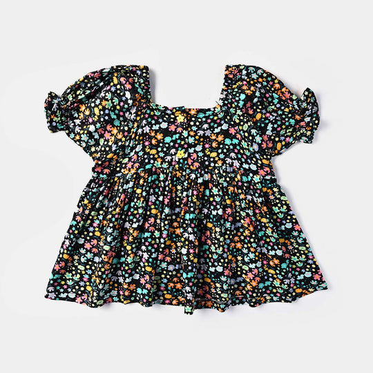 Infant Girls Cotton Viscose Casual Frock Dusky-Multi