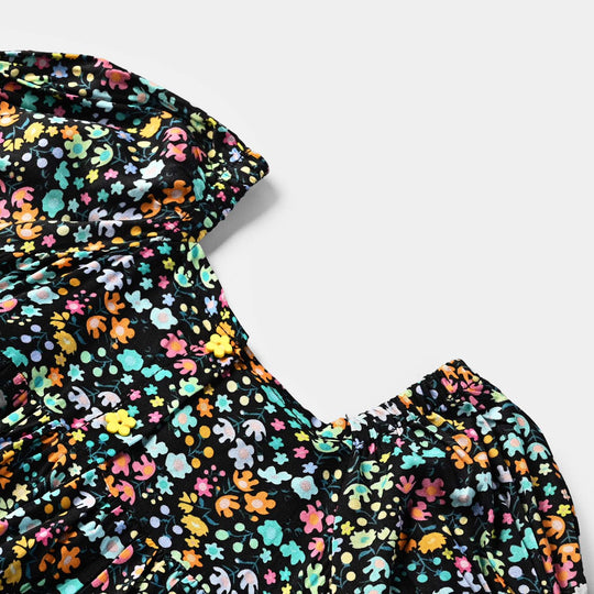 Infant Girls Cotton Viscose Casual Frock Dusky-Multi