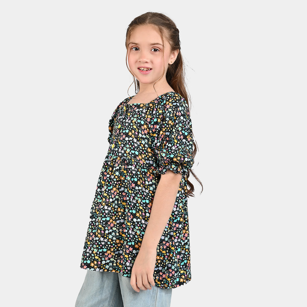 Girls Cotton Viscose Casual Frock Dusky-Multi