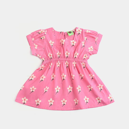 Infant Girls poly cambric Casual Frock Daffodils-PINK