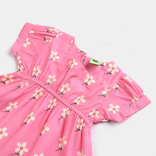 Infant Girls poly cambric Casual Frock Daffodils-PINK