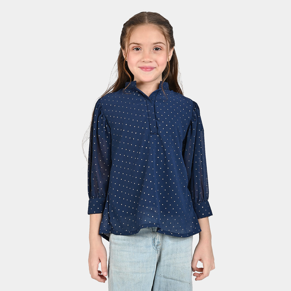 Girls Chiffon Casual Top Star-NAVY