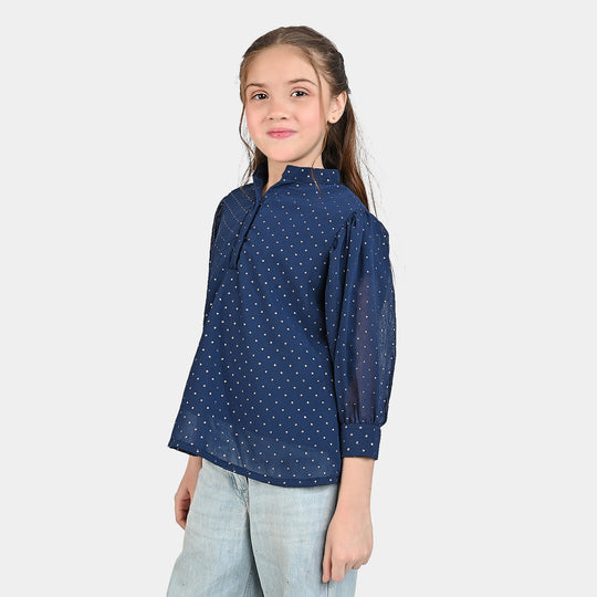 Girls Chiffon Casual Top Star-NAVY