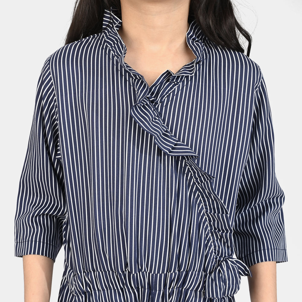 Girls Cotton Viscose Jumpsuit Blue Stripes
