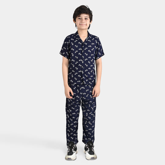 Boys Viscose Nightwear Bicycle-NAVY