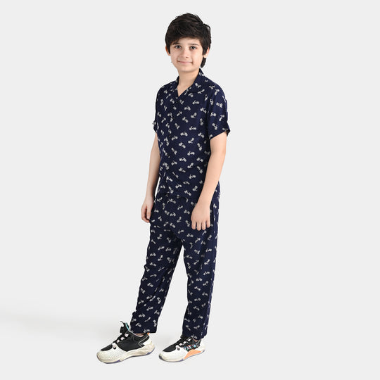 Boys Viscose Nightwear Bicycle-NAVY