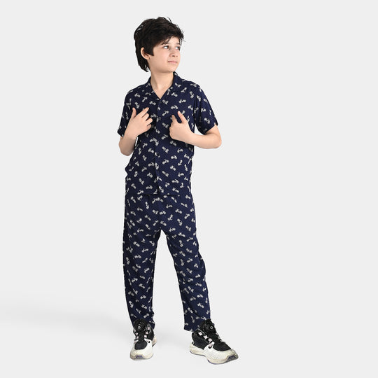 Boys Viscose Nightwear Bicycle-NAVY