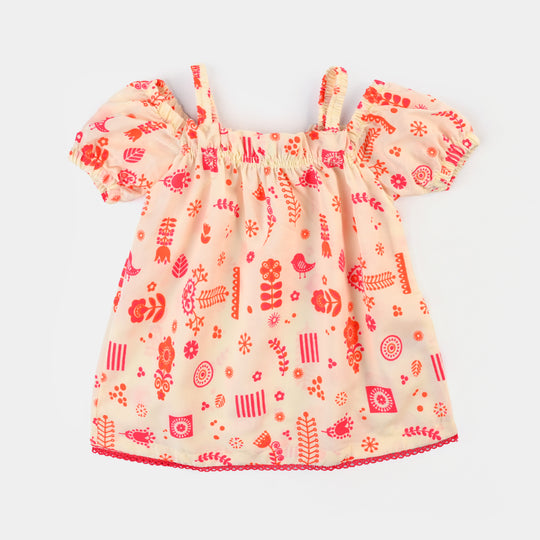 Infant Girls poly cambric Printed 2Pcs Little Doodles-Cream