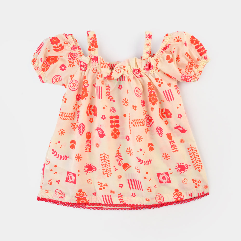 Infant Girls poly cambric Printed 2Pcs Little Doodles-Cream