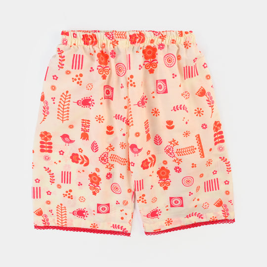 Infant Girls poly cambric Printed 2Pcs Little Doodles-Cream