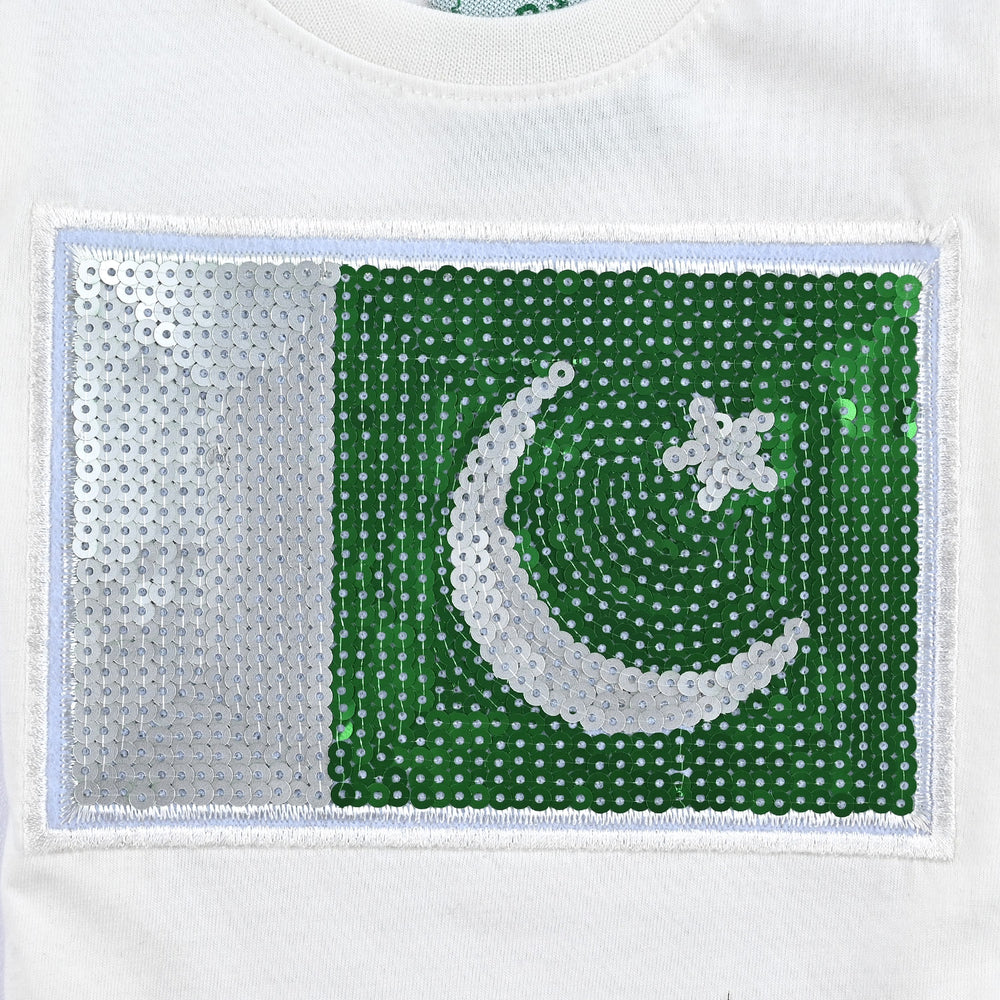 Infant Boys Poly Cotton Jersey T-Shirt SEQUINS FLAG-Snow White