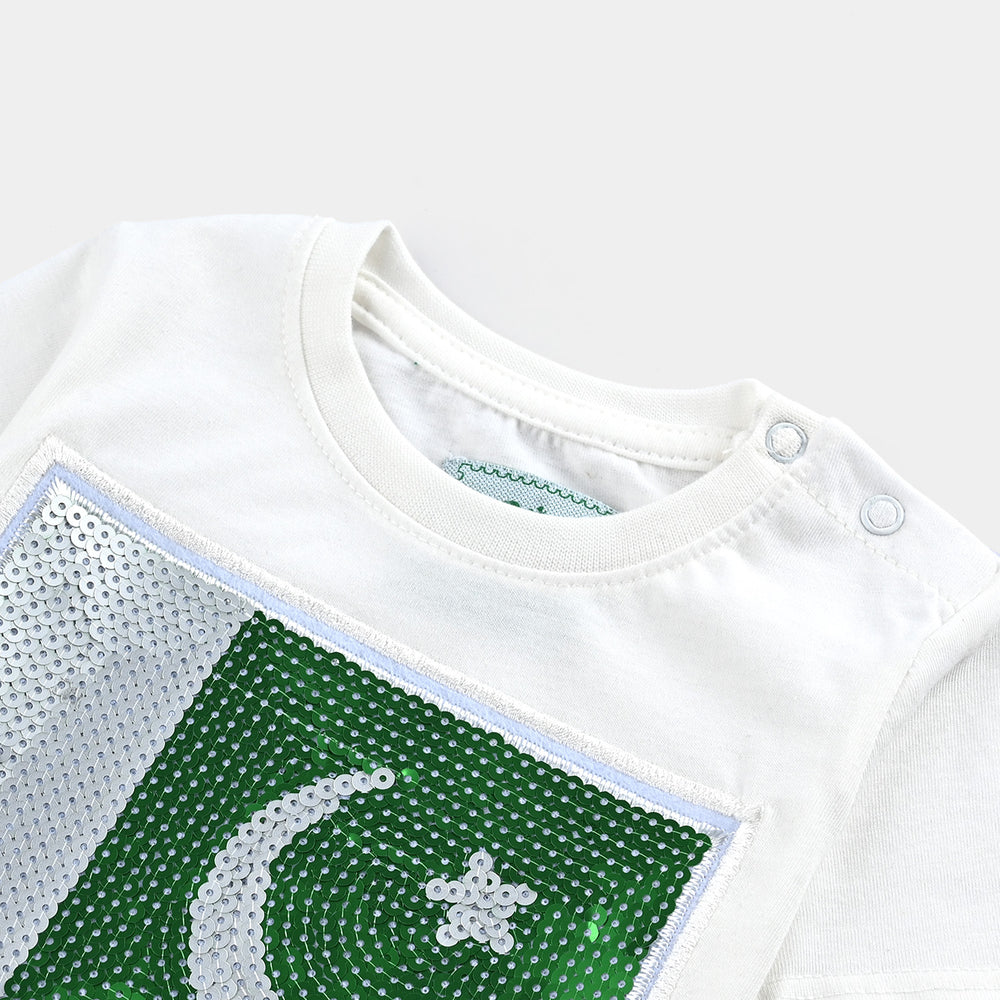 Infant Boys Poly Cotton Jersey T-Shirt SEQUINS FLAG-Joly Green