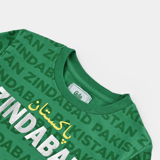 Boys Poly Cotton Jersey T-Shirts H/S Pakistan Zindabad-Joly Green