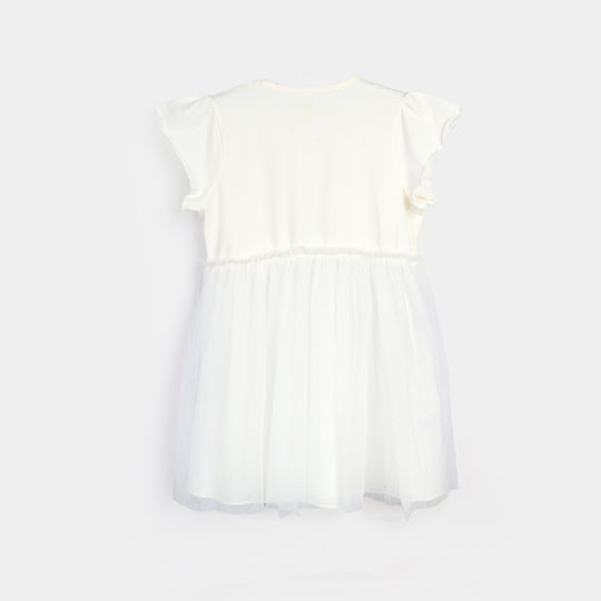 Girls Lycra Jersey Frock-WHITE