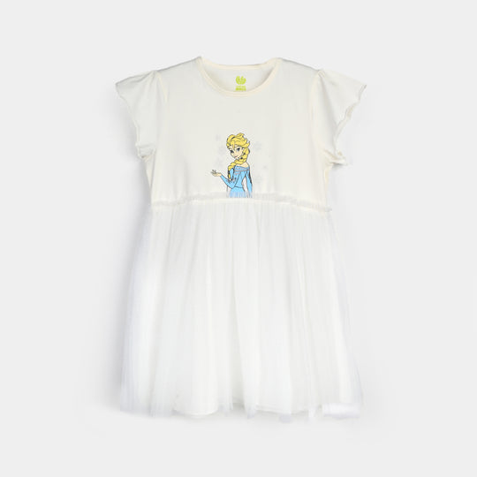 Girls Lycra Jersey Frock-WHITE