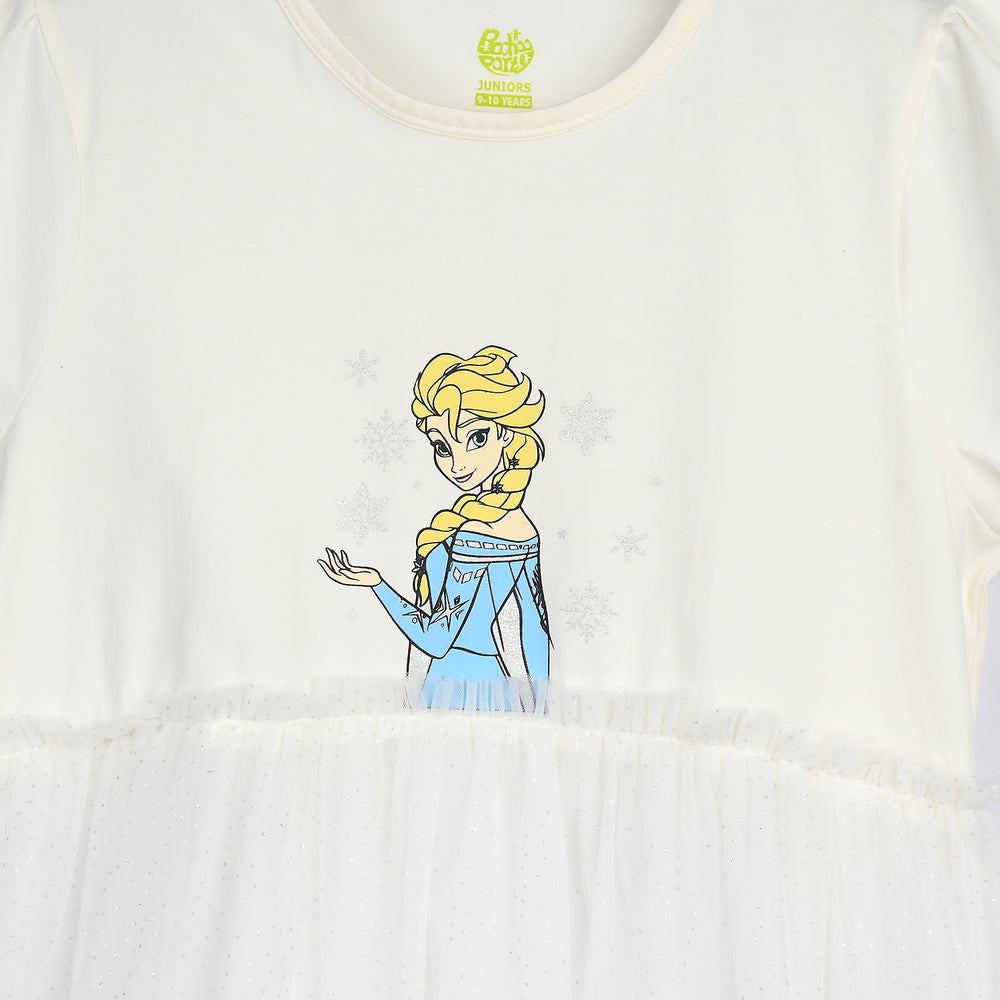 Girls Lycra Jersey Frock-WHITE