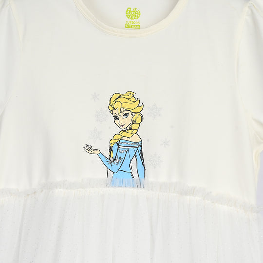 Girls Lycra Jersey Frock-WHITE